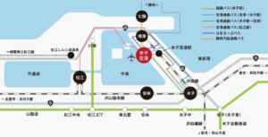空港起点のバス路線図(米子鬼太郎空港公式サイトより)