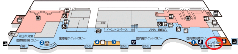 福島空港レンタカーカウンター地図（出典：福島空港公式サイト）